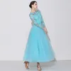 2019New Blue Pink Lace Långärmad Ballroom Dance Tävling Klänning Kvinnor Waltz Klänning Standard Modern Dance Performance Kostymer