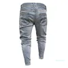 Atacado-jeans azul rasgado designer jeans roupas homens drapeado fino fita faca zíper lápis calças hombes pantalones ye08