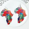 Partihandel Map Outline Wood Colorful Printed Geometric Dangle Earrings Vintage Wood African Hip Hop smycken DIY Tillbehör