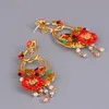 Boucles d'oreilles d'hirondelle de fleur de marque française en gros pour les filles plaqué or 18 carats cercle oreille Stud S925 boucle d'oreille aiguille bijoux en émail pour femmes