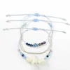 Natursten pärlor handgjorda vattentäta vävda armband 3 stycken våg charm strand armband anklet smycken, justerbart bälte