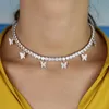 Gorący Sprzedawanie Kobiety Hip Hop Chokers Łańcuch Motyl Naszyjnik Iced Out Tenis Łańcuch Micro Pave Bling Pink Clear CZ Punk Animal Naszyjnik