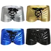 Mens Sexy Faux Leather Shiny Boxers Exotic Underwear Gay Male Latex Wetlook Shorts Panties Bikini Swimwear Cool Fetish Lingerie