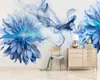 3d Início Wallpaper minimalista moderno abstrato do fumo azul Flores Quarto Fundo da parede Romantic Floral Wallpaper 3d