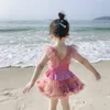 2020 New Girls Princess One Piece Swimsuit Summer Pearl Lace Splicing Kids Skirts Fashion Children Spa Swimsuits C6234