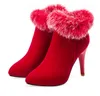 Klein Big Size 33 tot 42 43 Wit Bontschoenen Bruids Bruiloft Hoge hak Schoenen Houd Warm Winter Enkle Bootie