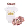 Baby Girl Girl Outfits Outfits Lettera Crown Tops Stampato per perle a pale con paillettes con padiglione con fascia trepice set per bambini Cash Casual Cash7176840