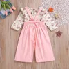 Fashion Baby Girls clothes 2PCs Long Sleeve Floral Tops+Solid Overalls Pants Clothes Outfits Winter clothes conjunto meni