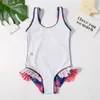 Yaz Kızlar Yüzme Suit Bebek Kız Flamingo Baskılı Plaj Sahil Mayo Moda Çocuk Giysileri Bırakır