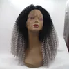 180density full Afro Kinky Curly Wig Ombre grey Wig Glueless Synthetic Lace Front Wig With Baby Hair Heat Resistant Wigs For Black Women