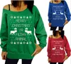 10pcs Womens Christmas Letter Animal Print Shirts Hoodies Sweatshirt Off Shoulder Pullover Party Tops Blouse M250