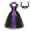 3-teiliges Maleficent-Kleidungsset für Mädchen, Tutu-Kleid, Kopfbedeckung, Flügel, Nachkommen, Bösewicht, Maleficent, Cosplay-Kostüm, böse Königin, Kleid für Mädchen