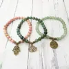 MG0482 6 mm Rhodonite Hamsa Charm Bracelet High Grade 6 mm Moss Agates Energy Bracelet Natural Green Aventurine Women`s Jewelry