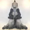 Luxury Fur Bride Sleepwear Robes Custom Made Sheer Long Sleeves Women Sexy Sleepwear Dresses Floor Length