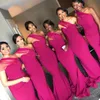 2019 Negerian Black Girls Fuchsia Mermaid Bridesmaid Dresses One Shoulder Beads Satin Floor Length Evening Gowns Maid Of Honors Dresses