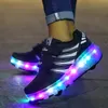 LED -blinkande skor Singel/dubbla hjul Rull Skate Shoes Kids Roller Skating Colorful Glowing Skates Sneakers