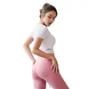 Nuevo traje de fitness para mujer, traje para correr, camiseta cruzada, mallas para gimnasio