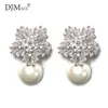 Mode- Top qualité perle boucle d'oreille non allergique 925 argent aiguille luxe flocon de neige Zircon boucle d'oreille de mariage pour les femmes (DJ0174)