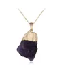 10PCS / set Collar colgante de piedra de amatista cruda natural para mujeres Cristales de chakra curativo con dos cadenas diferentes