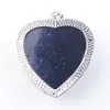 WOJIAER Love Heart Gem Stone Necklaces Pendant Natural Blue Sand Stone Charms Bohemian Style Women Jewellery N3178