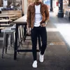Новые мужчины мода мода хип хмель замшевые куртки тонкий подходит одежда Winderbreaker застежка-молния мотоцикл уличная одежда S-3XL