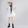 カジュアルドレス2021夏のフリルのネクタイ女性のドレスオリジナルデザインフランス風ファッションルースレディースパフスリーブ気質ローブ1