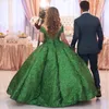 Briljante Groene Baljurk Prom Dresses Off The Shoulder Sequined Party-jurken Plus Size Ruffles Floor Lengte Rok Formele Jurk