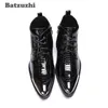 Batzuzhi Handmade Botki Mężczyźni Spiczasta Metalowa Końcówka Czarne Skórzane Buty Koszulki Lace-Up Western Fashion Botas Hombre Cool, Duże rozmiary 46