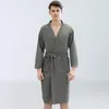 Men's Sleepwear Bathrobe Man Cotton Stitch Pocket Long Sleeve Belt Thin Pure Color Sexy Robe 2021 Fashion Pjs