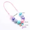 New Arrivel Mermaid Tail Pendant Kid Chunky Necklace Adjusted Rope Toddlers Girls Bubblegum Bead Chunky Necklace Jewelry For Children