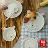 Coppia di stoviglie in porcellana Jingdezhen dipinta a mano simpatico orso ciotola da dessert cucchiaio piatto da frutta regalo Set di stoviglie