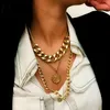 Punk Miami Cuban Gargantilla Collar Collar Vintage Círculo Gran Cadena Collar Collar Pulsera Set Mujer Hip Pop Jewelry