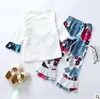 Bebek Tasarımcı Giyim Çocuk Paskalya Giyim Kız Tavşan Kıyafetler Çiçek Kuşlar Ayı Baskılı fırfır Uzun Kollu Top Pantolon Suit 2-6T AZYQ5158 ayarlar