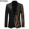 Mens Gold Sequins Slim Fit Black Balzer Hip Hop Stage Singers Prom Dress Suit Jacket Party Male Jackets