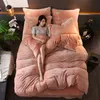 FB18002 outono inverno novo aquecido ouro veludo conjunto de cama espessura cor sólida cor roupa de cama flanela home têxteis simples noble cama 4 pçs / set