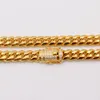 Gold Filled Men Women Hip Hop Miami Cuban Chain Bracelet Double Safety Clasps w/Micro Diamond 316L Stainless Steel Jewelry 10/12/14/16/18mm