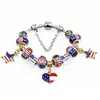 Cuore Pandora Design Bracciali US Flag Star Charms Gioielli per ragazze Bracciale da donna vintage in cristallo argento fatto a mano con perline