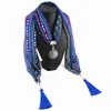 Меньшинство напечатаны шифоновый сплав круглый кулон женские шарф моды женские ювелирные изделия кисточка усы шарфы для леди