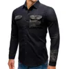 Ontwerper heren shirt patchwork pocket slim fit denim jeans shirt mannen mode hoge kwaliteit casual shirts jas mannen straatkleding