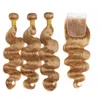 T1B / 27 Ombre Couleur Raides Extensions de Cheveux Vierges T1B / 30 Cheveux Péruviens 3Bundles avec Fermeture Body Wave Bundles de Cheveux Humains Avec Fermeture