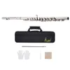 Western Concert Flute Silver Plated 16 Holes C Key Cupronickel Woodwind Instrument with Cleaning Cloth Stick Gloves Screwdriver6707855