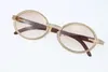 Bonne qualité 18 km en or vintage 7550178 Lunettes de soleil Round vintage Unisexe High East Diamond Glass Limited Size55 Designer Mens Women 312G