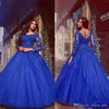 Plus la taille hors épaule robes de bal nouveau bleu royal à manches longues en dentelle appliques dubaï arabe occasion robes de soirée robe de mariée