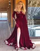 2019 Off Shouldled Bury Prom Dresses Veet Sexy Side Slit Lace Applique Long Sleeves Pageant Ball Gownイブニングフォーマルウェアプラスサイズ