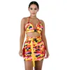 New Summer Camuflage Beach 2 partes conjuntos mulheres halter botão colete sutiã e alta cintura mini saia set beachwear clubwear outfits