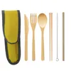 Bamboo cutlery sets knife fork spoon kit bamboo straw portable outdoor picnic eco friendly tableware set ZZA1954