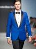 Mode Royal Blue Groom Tuxedos Noir Peak Revers Groomsmen Mariage Tuxedos Populaire Hommes Formel Blazer Prom Veste Costume (Veste + Pantalon + Cravate) 337