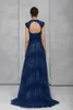 2020 Navy Afton Jumpsuit med avtagbar kjol spets Sequined Beaded High Collar Prom Dress Tony Ward Formell Party Gowns Byxor kostym