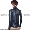 Veste noire sexy en latex avec fermeture éclair à l'avant, manteau en caoutchouc fétiche à manches longues, grande taille 0021