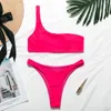 Sexy string rose bikini néon maillot de bain femme maillot de bain une épaule Bikini ensemble 2020 maillots de bain femmes coupe haute biquini nouveau